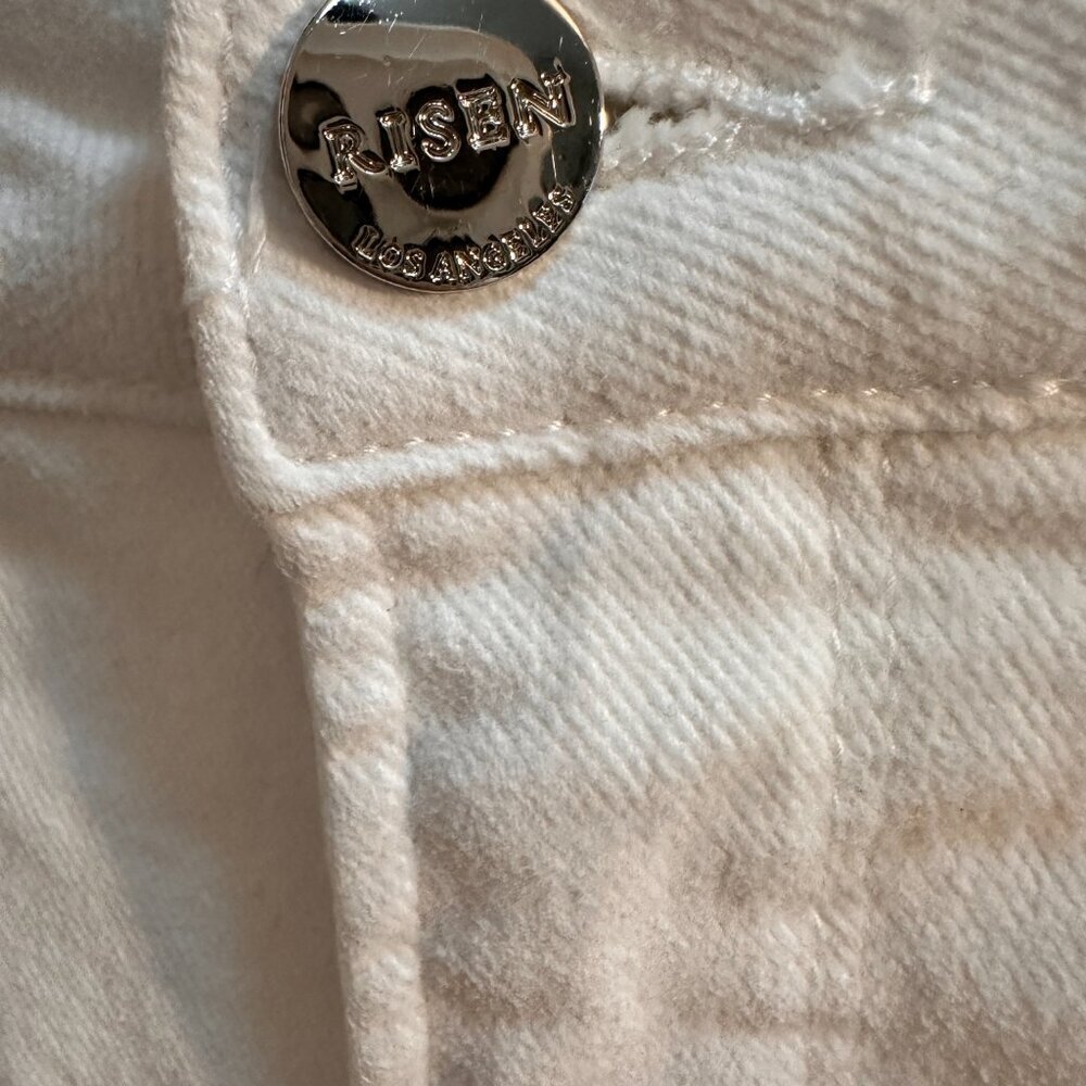 Risen Flare Leg Stretch Jeans Womens Size 9/29 Mid Rise White Denim Raw Hem - Picture 5 of 12